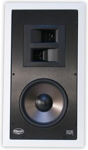 Svart infälld högtalare Klipsch KS-7800-THX sedd framifrån, diskantdome, baselement, THX-logotyp