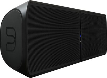 Soundbar BlueSound PULSE SOUNDBAR černý, pohled zepředu, protáhlý obdélníkový tvar, černá mřížka na přední straně