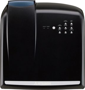 Mitsubishi HC5500 sort videoprojektor, set forfra, kontrolknapper øverst, centreret linse