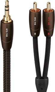Audioquest Big Sur 3,5 mm jack til 2 x RCA-lydkabel, sort/brun flettet kappe, forgyldte stik med rød/hvid markering