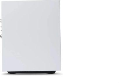 Witte Cambridge Audio L/R S slimme luidspreker, rechterzijaanzicht, minimalistische rechthoekige behuizing