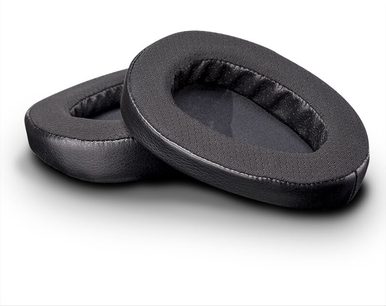 Cuscinetti ovali in pelle nera per cuffie audio, con interno in spessa gommapiuma e bordo cucito