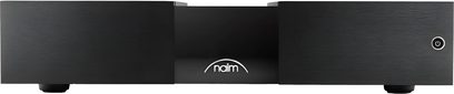 Amplificatore di potenza Naim Audio NAP 250 nero, vista frontale, pulsante di accensione illuminato, logo in basso a destra