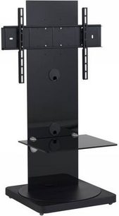 Gisan FS101NE sort audio-/videomøbel, set forfra, sort metalramme med 2 lodrette søjler og 2 sorte glashylder