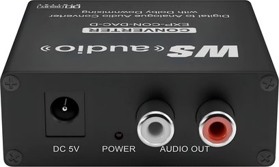 Аудіоконвертер DAC Wyrestorm EXP-CON-DAC-D чорний, передня панель з роз’ємами DC 5V, Power та Audio Out