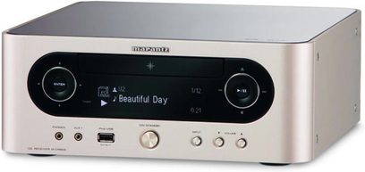 Kompakt Marantz M-CR603 forstærker i børstet aluminium, sort front med LCD-skærm, kontrolknapper og drejeknapper