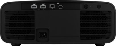 Videoprojektor JVC DLA-NZ70B, zadní pohled, 2 porty HDMI, 1 port Ethernet, 1 servisní port USB, 1 napájecí zdířka, 2 ventilační mřížky