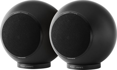 Elipson Planet L Performance 2.0 mat sort højttaler, sfærisk form, sort frontgitter, cirkulær base