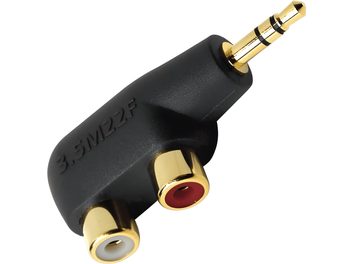 Adattatore Audioquest da 3,5 mm a RCA nero con jack maschio dorato e due prese RCA femmina rossa e bianca