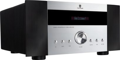 Integreret hi-fi stereo forstærker Tonewinner AD-99D med front i børstet aluminium, digitalt display og centralt volumenkontrolhjul