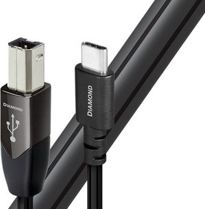 Kabel USB-C do USB-B Audioquest Diamond o długości 0,75 m, posrebrzane złącza, czarna obudowa