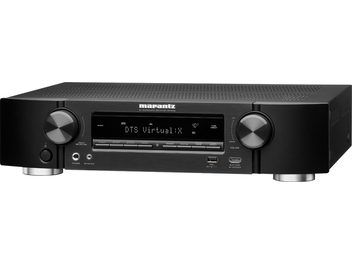 AV receiver Marantz NR1609 černý, přední panel, displej "DTS Virtual:X", tlačítka a konektory, pohled zepředu