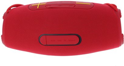 Bluetooth zvočnik Yourban Getone 45 rdeč, pogled od zgoraj, rumeni gumbi za upravljanje, vidni priključki AUX, USB, TF, tip-C