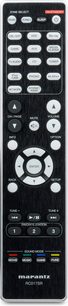Zwarte Marantz RC017SR afstandsbediening met grijze en witte knoppen, vooraanzicht