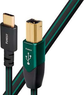 Audioquest Forest USB kabel zeleno-černý, pozlacené konektory USB-C a USB-B, délka 1,5 metru