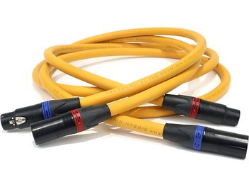 Van den Hul 3T The Mountain Hybrid XLR-lydkabel, gul med tyk kappe, sorte stik med røde og blå ringe