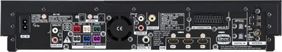Sort Pioneer LX03 hjemmebiografsystem, bagsigte der viser audio/video-stik og antenneindgange