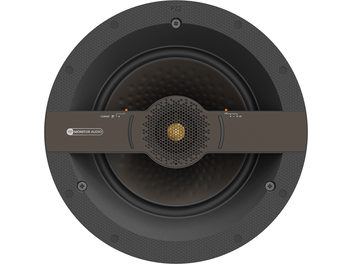 Diffusore da incasso Monitor Audio C2M, pannello frontale nero, altoparlante centrale dorato, griglia esagonale