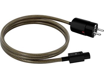 EAT Essential Audio Tools C13S 2 m strømkabel, IEC og Schuko-kontakter, brunt flettet kabelhylse