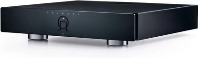 Pré-amplificador estéreo Primare R35 preto, vista frontal, chassi retangular em metal preto, frente minimalista com botões e tomadas