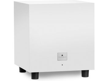 Vit matt kubisk Triangle Tales 340 basmodul, svart galler, cylindriska fötter, på vit bakgrund