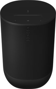 Портативна Bluetooth-колонка Sonos Move 2 чорного кольору, циліндричного дизайну з передньою решіткою та сенсорними елементами керування зверху