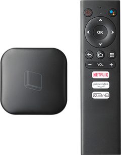 Optoma CinemaX D2 Smart sort videoprojektor og fjernbetjening, set forfra på hvid baggrund