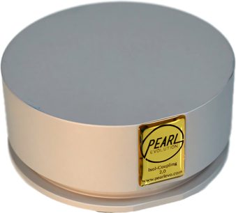 Amortiguador Pearl evolution ISOL-Coupling 2.0, vista desde arriba, forma cilíndrica, etiqueta dorada en el lateral