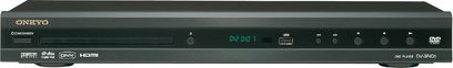 Onkyo DV-SP406 4K Blu-ray-afspiller set forfra, sort front, blåt display, USB-port