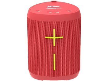 Bluetooth-kõlar Yourban Getone 20 punane, eestvaade, silindrikujuline, punane kangas, valged nupud, kollased sümbolid