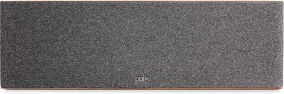 Centrální reproduktor Polk Audio R400 ořech, obdélníkový, podlouhlý, černá mřížka vpředu, povrchová úprava v imitaci tmavého dřeva