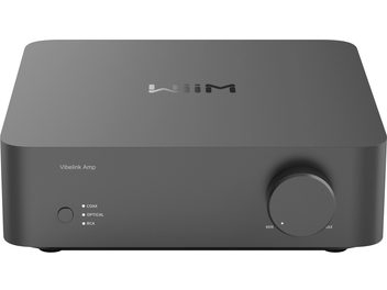 Стерео інтегрований Hi-Fi підсилювач WiiM Vibelink Space grey з прямокутним корпусом, обертовим перемикачем справа та індикаторами зліва