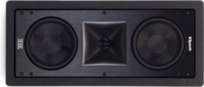 Diffusore da incasso a parete Klipsch THX-502-L nero, 2 woofer rotondi, tweeter quadrato, logo metallico centrale