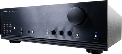 Anthem INT 225 sort hi-fi stereoforstærker set forfra, front i børstet aluminium, volumenkontrol og tilslutninger