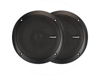 Indbygnings-loftshøjttalere ArtSound MDC64.2 sorte, rundt par med fin metalgitter, set forfra
