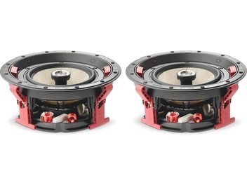Комплект із 2 вбудовуваних стельових колонок Focal 300 ICW8, круглі чорні та червоні динаміки зі світлою мембраною
