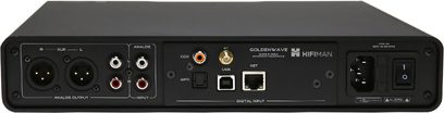 Předzesilovač sluchátek Hifiman Serenade s vysokou věrností, zadní pohled, konektory XLR, RCA, koaxiální, optický, USB, Ethernet, napájení