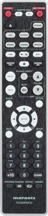 Černý dálkový ovladač Marantz RC004PMCD s bílými a červenými tlačítky, pohled zepředu