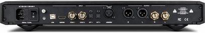 Nuprime Evolution DAC sort, audio-DAC-konverter, forside med stik og kontroller, frontvisning