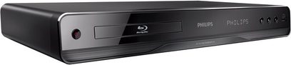 Philips BDP3100 sort Blu-ray-afspiller, set forfra, liggende fladt, med blank front, knapper og indikatorlys