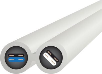 Wireworld Solstice 7 RCA 0,5 m analogt lydkabel i hvid med sorte RCA-stik, set oppefra i perspektiv