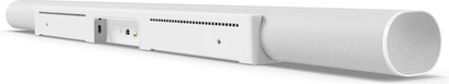 Sonos ARC Ultra lydplanke i matt hvit, baksidevisning, avlang form, perforert grill, synlige tilkoblingsporter