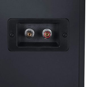 Schwarze Canton GL10 PRO S2 Wandbox-Rückseite mit Lautsprecheranschlussfeld mit zwei rot-schwarzen Klemmen