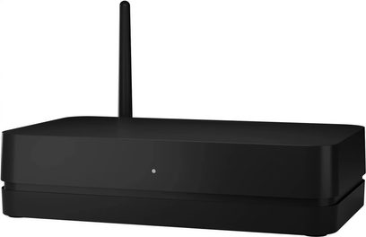Transmițător wireless Connect plus negru, vedere din față, carcasă dreptunghiulară cu colțuri rotunjite, antenă verticală în spate