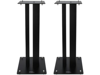 Enova HIFI MAJESTY 60 BL siyah, iki dikdörtgen hoparlör ayağı, ön görünüm, kare üst ve alt plakalar