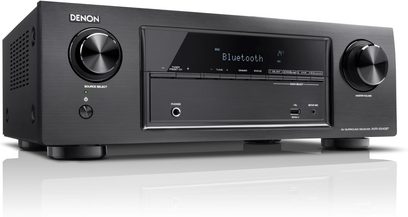 Denon AVR-X540BT sort hjemmebiografsforstærker, frontvisning, 2 drejeknopper, LCD-skærm, Bluetooth-tilslutning