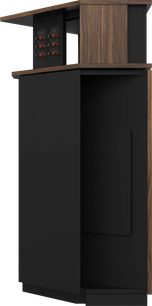 Sloupcový reproduktor Klipsch Khorn AK7 American Walnut částečný pohled s povrchovou úpravou ořechového dřeva a černými panely