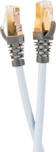Síťový Ethernetový kabel RJ45 Supra CAT 8 modrý, délka 3 metry, s kovově šedými pružinovými konektory a průhlednými krytkami