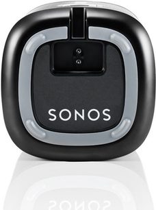 Enceinte sans fil connectée Sonos Play 1 noir, vue de face, forme cylindrique arrondie, coloris noir mat et gris métallisé
