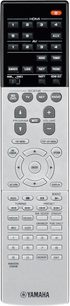 Sort Yamaha RX-AS710D fjernbetjening med numeriske taster, kontrolknapper og central navigationshjul